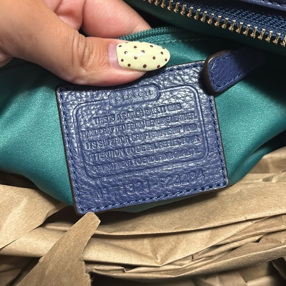 Coach Large Park Carrie Blue Pebbled Leather Bag Satchel Purse Tote Slate F23284 - Picture 5 of 11